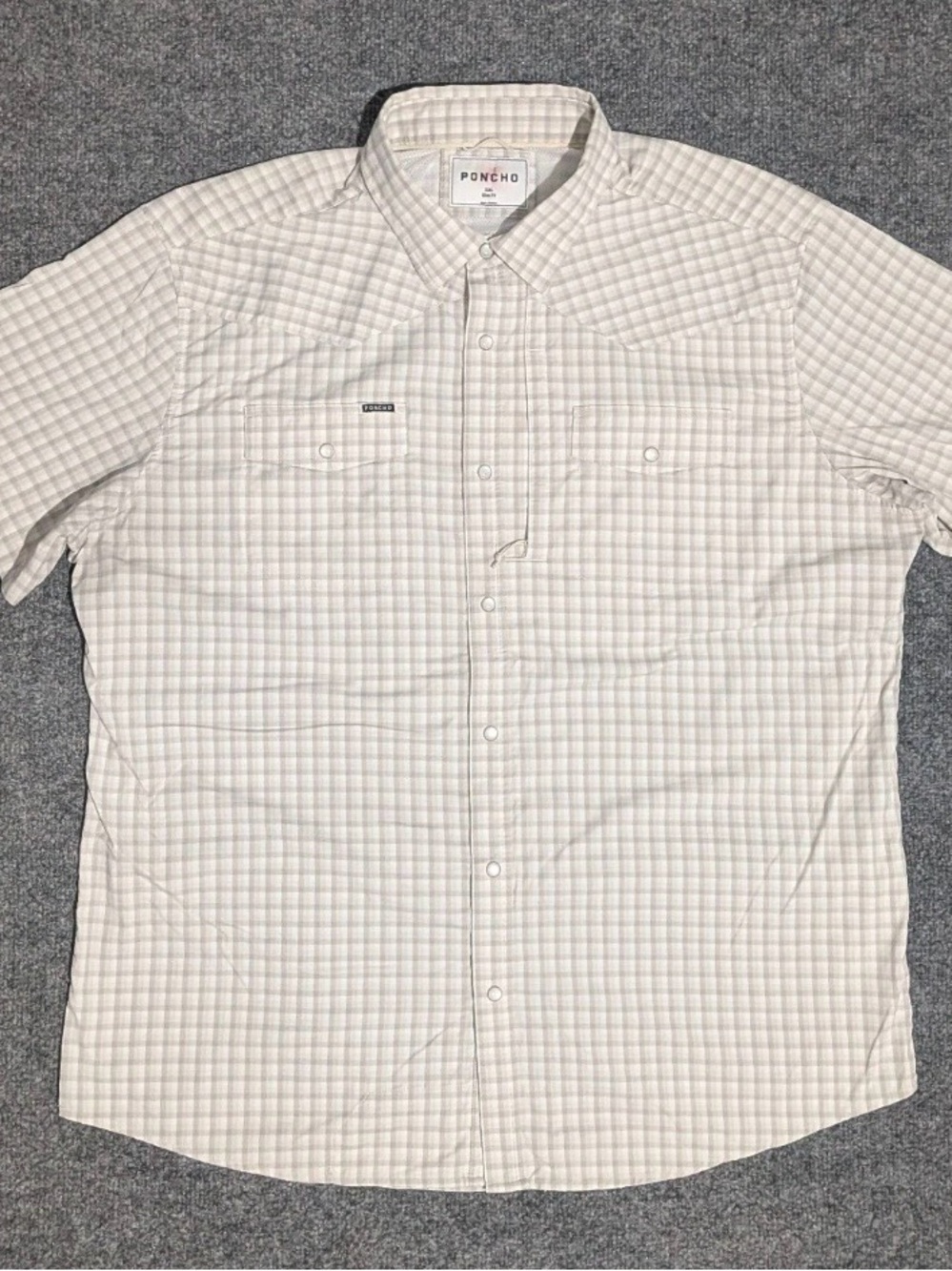 Poncho Men's Short-Sleeve Checked Button-Down Shirt in Light Cream